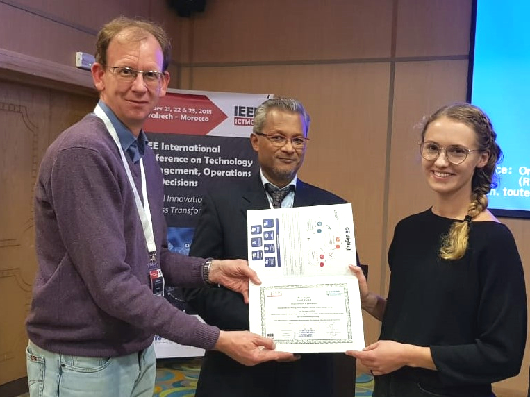 Zum Artikel "23.11.2018: Best Paper Award der IEEE ICTMOD 2018 in Marrakesch für Marlene Kuhn"