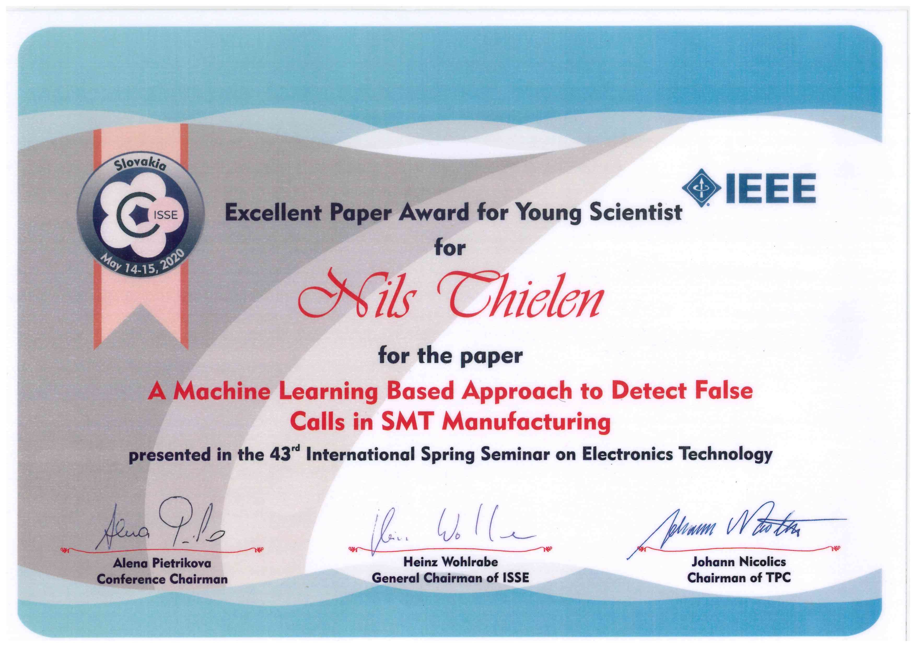 Zum Artikel "15.05.2020: Excellent Paper Award der ISSE 2020 für Nils Thielen"