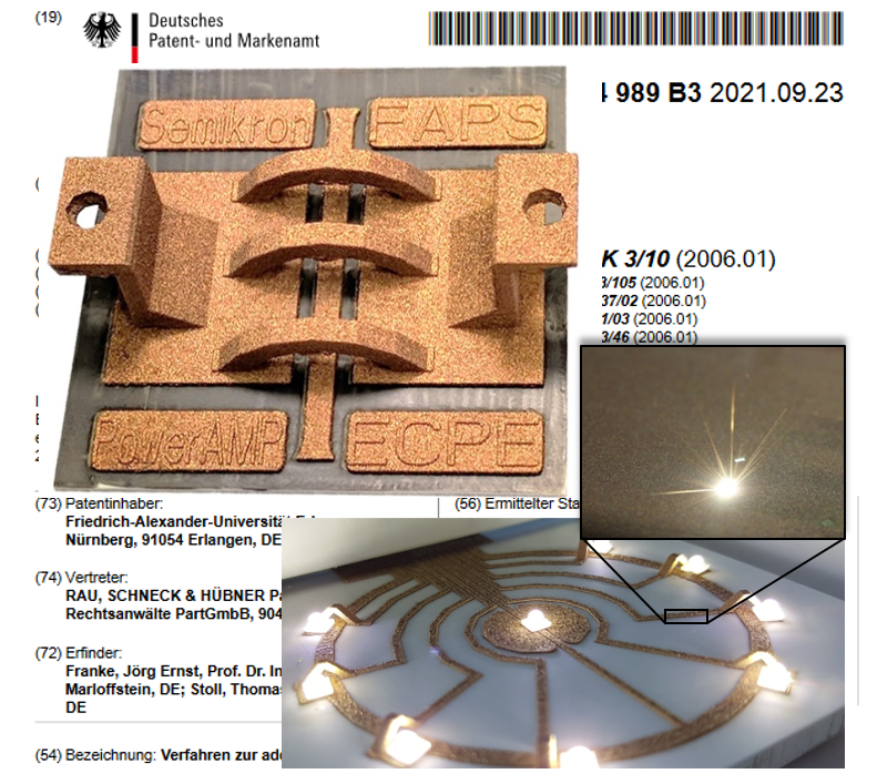Zum Artikel "17.02.2022: Patent zur Additiven Fertigung eines leistungselektronischen Schaltungsträgers mittels laserbasiertem selektiven Laserschmelzen erteilt"