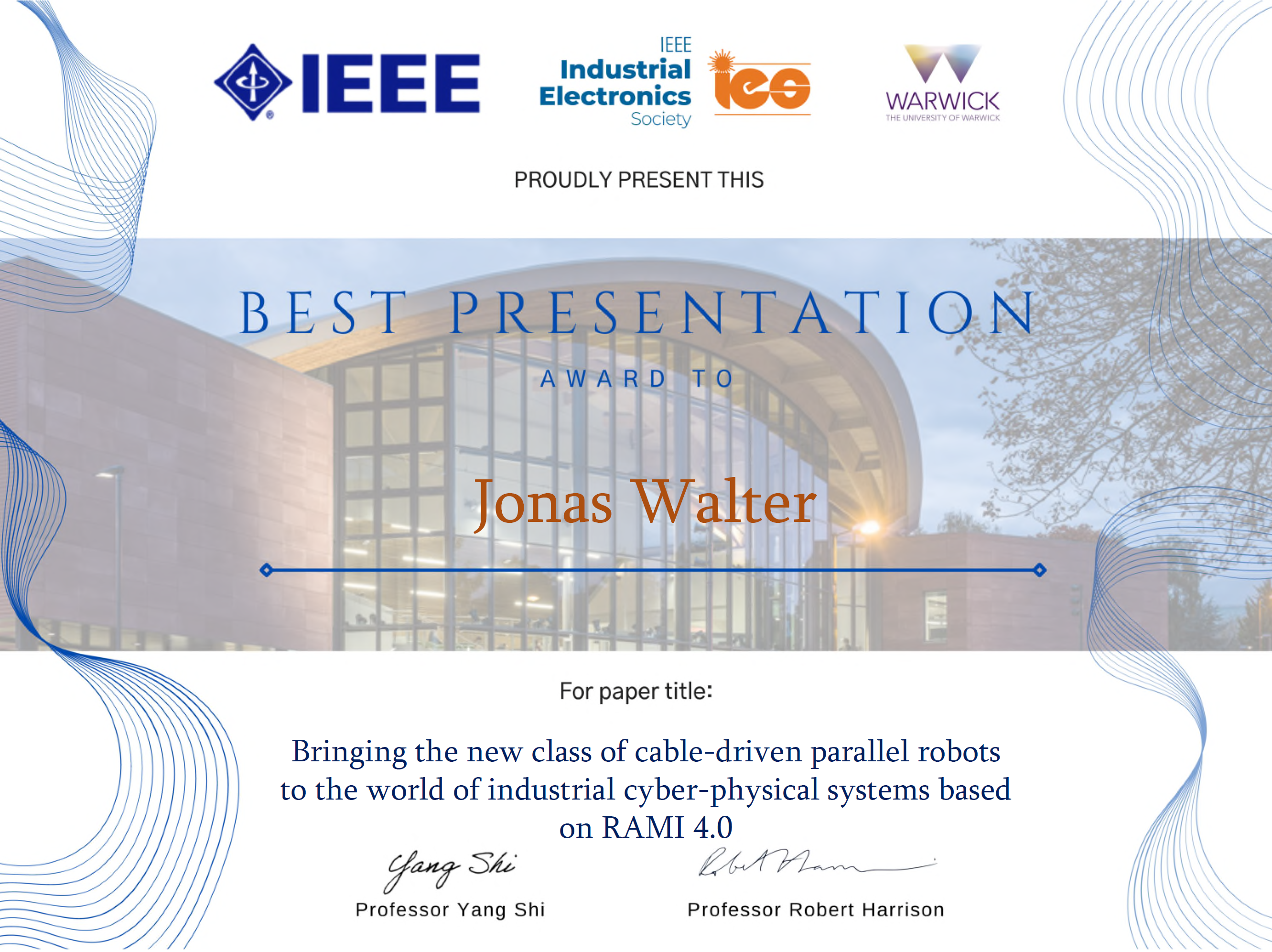 Zum Artikel "26.05.2022: Best Presentation Award bei der 5th IEEE ICPS"