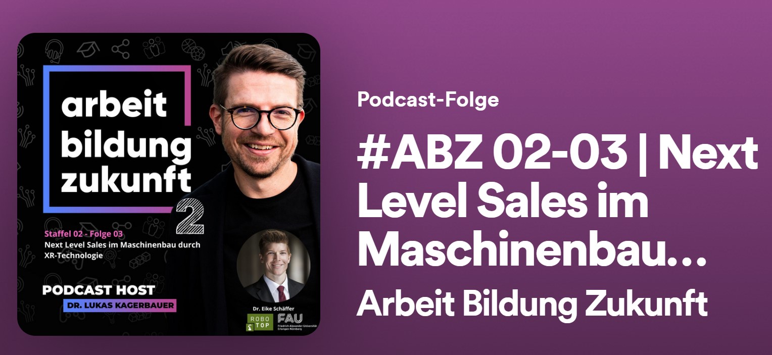 Zum Artikel "25.04.2023: ROBOTOP CEO Dr. Eike Schäffer spricht über skalierbaren 3D/XR-Vertrieb im IHK Würzburg-Schweinfurt Podcast „Arbeit, Bildung, Zukunft“"