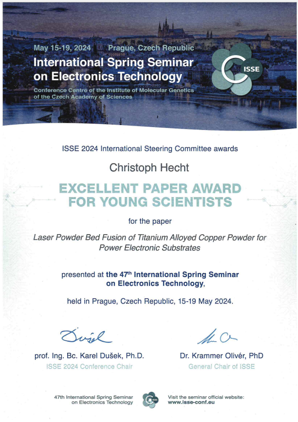 Zum Artikel "17.05.2024: Excellent Paper Award der ISSE 2024 für Christoph Hecht"